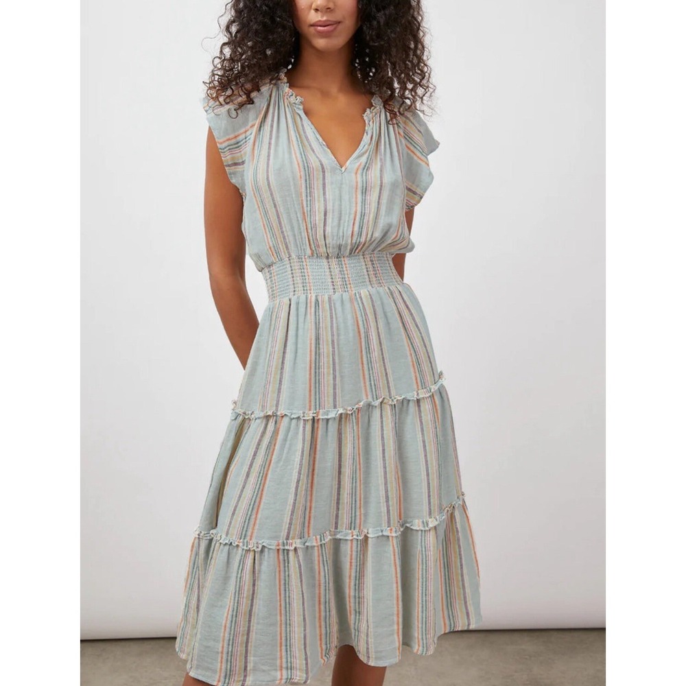 Rails Amellia Smocked Waist Sag Harbour Linen Stripe Dress Sz S $218